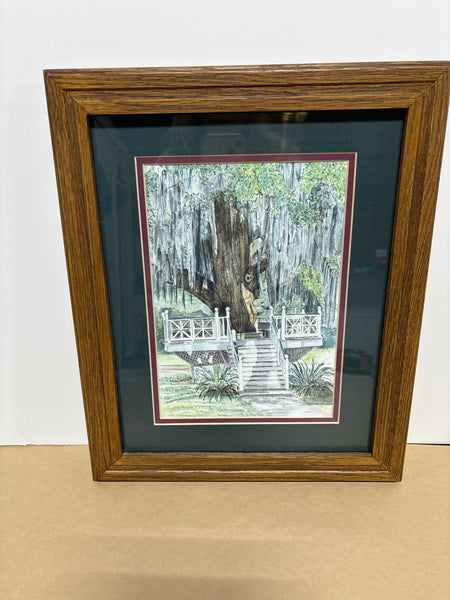 Weeping Willow Tree with White Decking Watercolor Print by Sylvia Corban ;Signed & Numbered