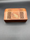 Wooden Trinket Box With Brass Inlaid Elephant And Hearts