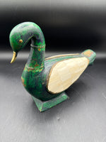 Green Wooden Swan With Mother Of Pearl Wings