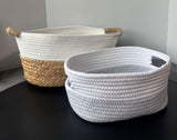 Pair of Woven Wicker & Fabric Oval Storage Baskets