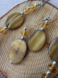 Amber Yellow Shell Beaded Necklace & Earrings Set