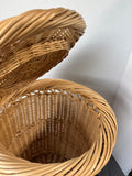 Woven Wicker Cylindrical Lidded Hamper
