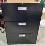 Hon Black Metal Locking Three Drawer File Cabinet with Key