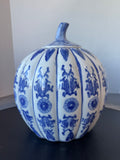Asian Inspired Porcelain Blue & White Chinoiserie Pumpkin Ginger Jar
