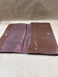 Large Brown Leather Clutch With Brass Corners