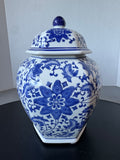 Blue & White Floral Chinoiserie Lidded Ginger Jar