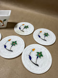 Marble Floral Inlay Coasters With Holder - 6 Coasters