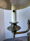 Brass Vintage Double Arm Student Lamp with Green Metal Tole Shades (WORKS)