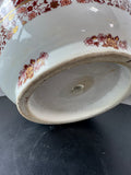 Asian Inspired Ceramic Planter with Brick Red & Gold Floral and Wagon Motifs