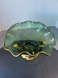 Vidreos San Miguel Style Green Glass Dual Handled Vase with Gold Accents