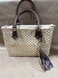 Seagrass Woven Handbag With Brown Accents (A)