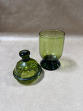 Hand Blown Green Glass Sugar Bowl