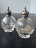 Pair of Vintage Glass Salt & Pepper Shakers with Sterling Silver Caps