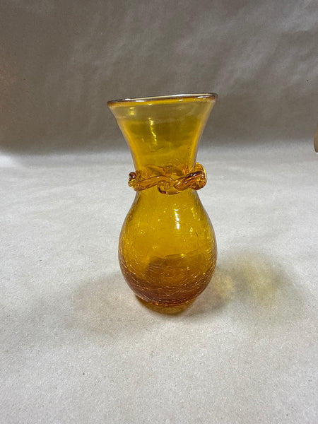 Amber Crackle Glass Hand Blown Bud Vase