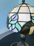 Small Tiffany Style Stained Glass Pink Rose Lamp (WORKS)