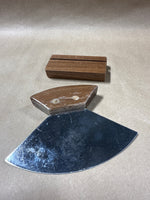 (B) Alaskan ULU Knife Stainless Steel Blade Wood Handle and Display Stand
