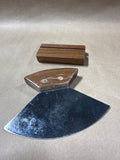 (B) Alaskan ULU Knife Stainless Steel Blade Wood Handle and Display Stand