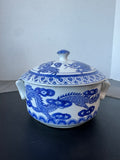 Blue & White Chinoiserie Chinese Dragon Covered Casserole