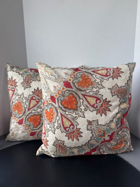 Pair of World Market Style Bohemian Feather Throw Pillows