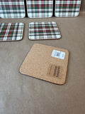 Holiday Plaid Tartan Cork Back Coasters - Set Of 6 - 2 Sets Available - PRICED INDIVIDUALLY (G)