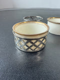Pair of Lenox Porcelain Salt Cellars with Sterling Silver Sleeves & Scoops