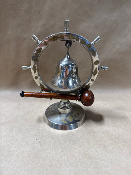 Silver And Brass Desk Top Bell With Wooden Mallet