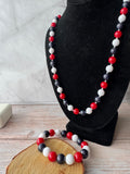 Red, White & Blue Long Beaded Necklace & Stretch Bracelet Set