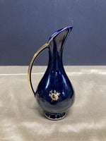 Gilded Floral Dark Sapphire Glass Vase