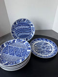 8-Piece Neiman Marcus Centrum Kafuh Style Blue & White Heavyweight Dinner Plates (B)