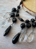 Black & Clear Beaded Teardrop Fringe Necklace