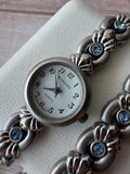 Rumours Matte Silver Tone Watch & Bracelet Set with Blue Rhinestones (WORKS)