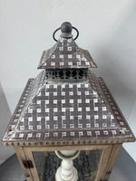 XL Rustic Lantern with River Rocks & Candlestick