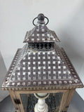 XL Rustic Lantern with River Rocks & Candlestick