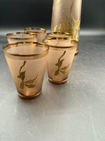 Bohemian Frosted Amber Decanter Set — 6 Pieces