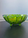 (A) Indiana Glass Vintage Green Carnival Glass Harvest Grape Footed Fruit Bowl