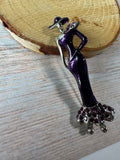 Lady in Purple Enamel Silver Tone Brooch