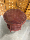 Red/Rust Painted Wicker Table with Glass