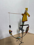 Folk Art Metal Fishing Balancing Sculpture Fisherman Fish Whirligig Decor VIDEO