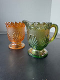Westmoreland Shell & Jewel Green and Amber Carnival Glass Creamer & Sugar Bowl