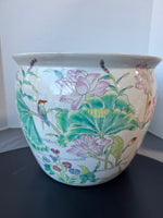 Chinese Botanical Birds Porcelain Fishbowl Planter