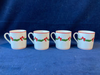 6 Piece Set of Neiman Marcus Christmas Garland Demitasse Espresso Cup & Saucers