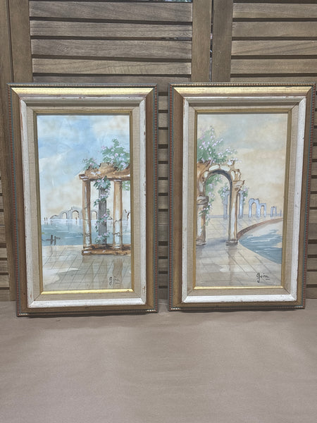 Pair of Original Watercolors by Gina; Signed