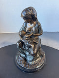 M. Smith Signed Bronze Plated Breastfeeding Mother Sculpture on Marble Base