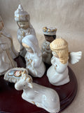 11 Piece Ceramic Nativity Set With Wood Base