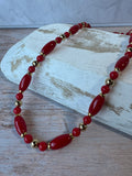 Red & Gold Tone Vintage Beaded Necklace