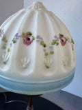 Brass & Cast Iron Vintage Boudoir Lamp with Floral Dome Milk Glass Shade (WORKS)