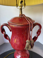Chinese Red Oxblood Style Double Handled Stoneware Urn Lamp (WORKS)