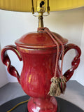 Chinese Red Oxblood Style Double Handled Stoneware Urn Lamp (WORKS)