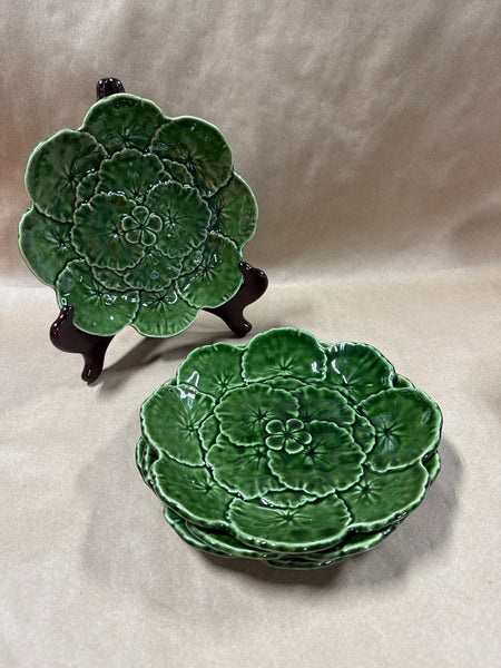 (B) Set Of 4 Dark Green Belo Faience Green Salad Plates