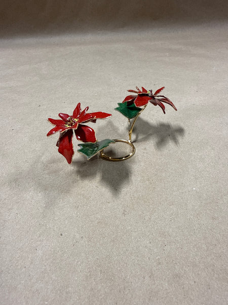 Bovano Of Chesire Red Poinsettias Vitreous Enamel On Copper Candle Bobeche Ring // 2 Available // *** Priced Individually ****